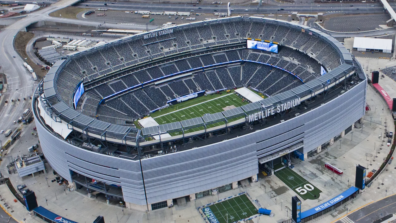 MetLife Stadium aerial view — the July 19 World Cup 2026 final airs in the US on Fox and Telemundo